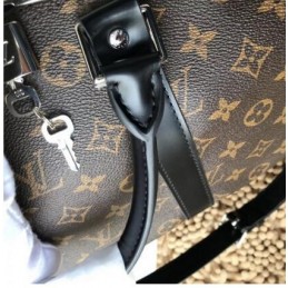 Replica Louis Vuitton Brown Monogram Black Trim Keepall Bandouliere 55