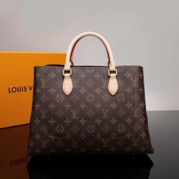 Replica Louis Vuitton Brown Monogram Pale Pink Trim Flower Tote