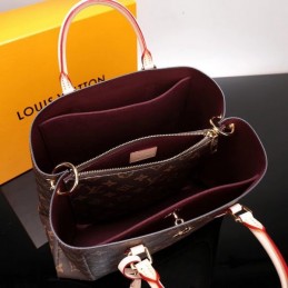 Replica Louis Vuitton Brown Monogram Pale Pink Trim Flower Tote