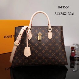 Replica Louis Vuitton Brown Monogram Pale Pink Trim Flower Tote