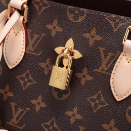 Replica Louis Vuitton Brown Monogram Pale Pink Trim Flower Tote