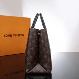 Replica Louis Vuitton Brown Monogram Black Trim Flower Tote