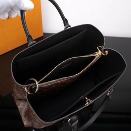 Replica Louis Vuitton Brown Monogram Black Trim Flower Tote