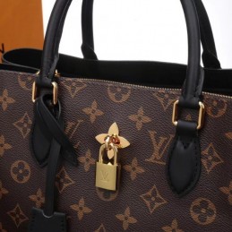 Replica Louis Vuitton Brown Monogram Black Trim Flower Tote