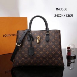 Replica Louis Vuitton Brown Monogram Black Trim Flower Tote