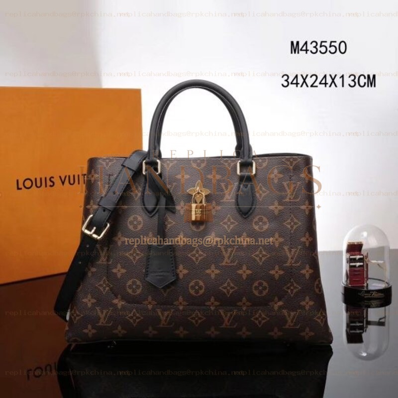 Replica Louis Vuitton Brown Monogram Black Trim Flower Tote