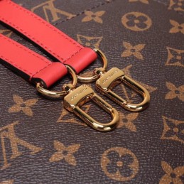 Replica Louis Vuitton Brown Monogram Red Trim Flower Tote