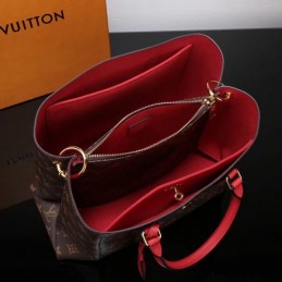 Replica Louis Vuitton Brown Monogram Red Trim Flower Tote