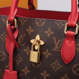 Replica Louis Vuitton Brown Monogram Red Trim Flower Tote