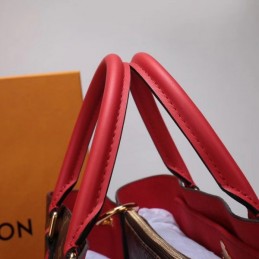 Replica Louis Vuitton Brown Monogram Red Trim Flower Tote