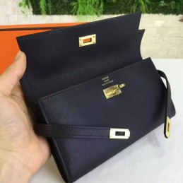 Replica Hermes Black Kelly Wallet Gold Hardware