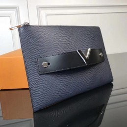 Replica Louis Vuitton Navy Blue Epi Leather Twist Clutch