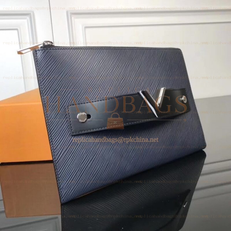 Replica Louis Vuitton Navy Blue Epi Leather Twist Clutch