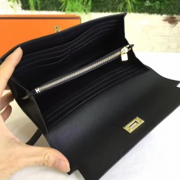 Replica Hermes Black Kelly Wallet Gold Hardware