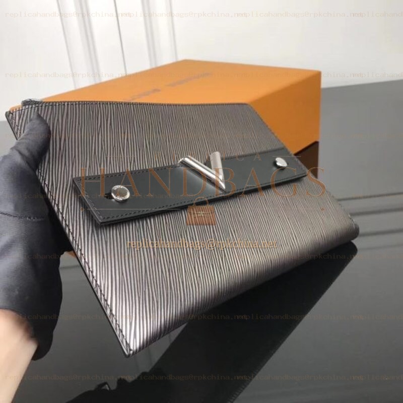 Replica Louis Vuitton Gray Epi Leather Twist Clutch