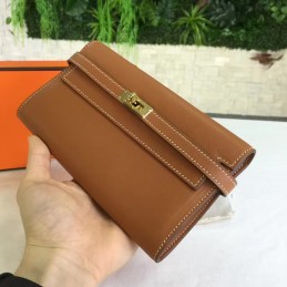 Replica Hermes Tan Brown Kelly Wallet Gold Hardware