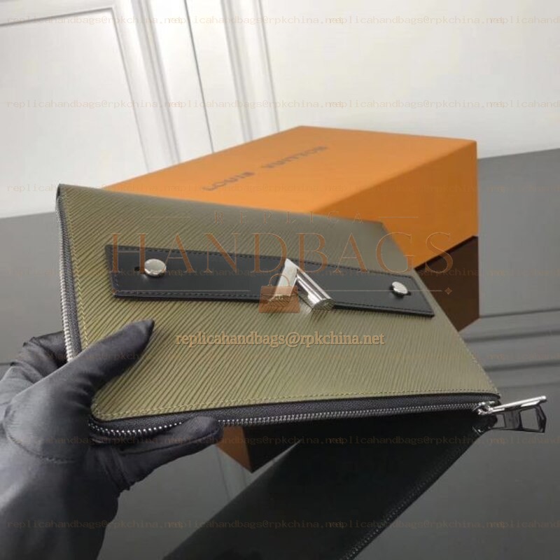 Replica Louis Vuitton Khaki Epi Leather Twist Clutch