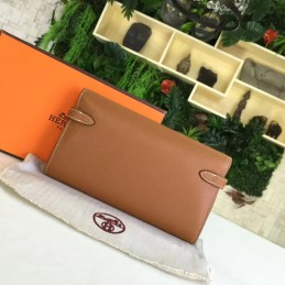 Replica Hermes Tan Brown Kelly Wallet Gold Hardware