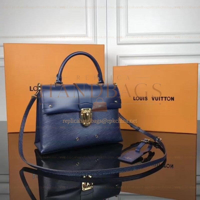 Replica Louis Vuitton Navy Blue Textured One Handle Bag
