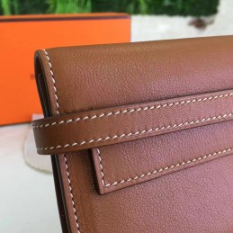 Replica Hermes Tan Brown Kelly Wallet Gold Hardware