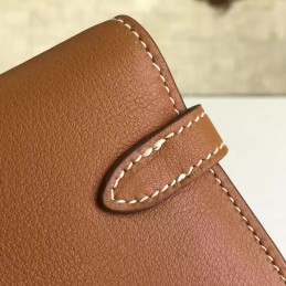 Replica Hermes Tan Brown Kelly Wallet Gold Hardware
