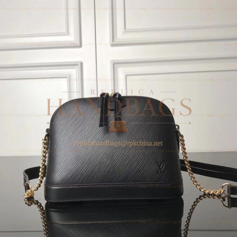 Replica Louis Vuitton Black Textured Chain Alma BB