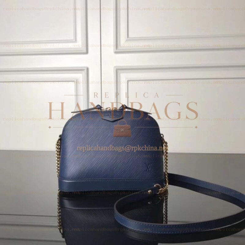 Replica Louis Vuitton Navy Blue Textured Chain Alma BB