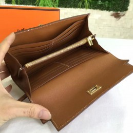 Replica Hermes Tan Brown Kelly Wallet Gold Hardware