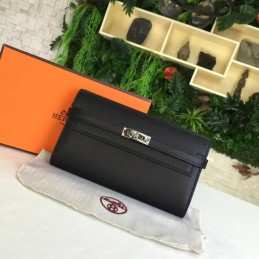 Replica Hermes Black Kelly Wallet Silver Hardware
