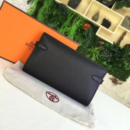 Replica Hermes Black Kelly Wallet Silver Hardware