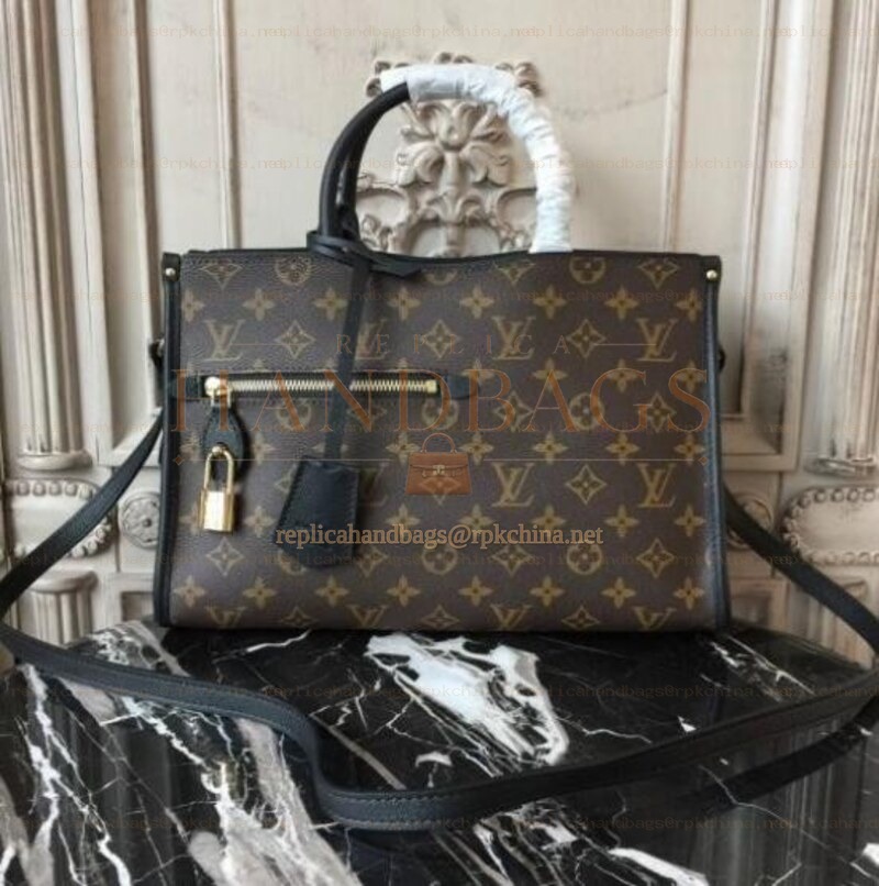 Replica Louis Vuitton Brown Monogram Black Trim Popincourt PM