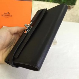 Replica Hermes Black Kelly Wallet Silver Hardware