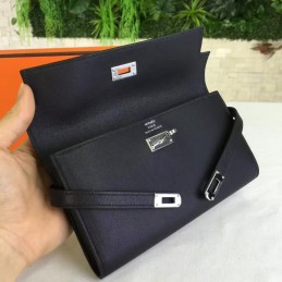 Replica Hermes Black Kelly Wallet Silver Hardware