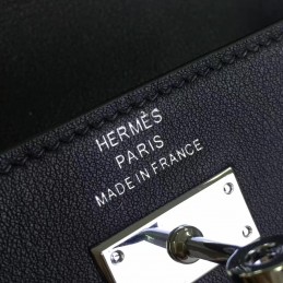 Replica Hermes Black Kelly Wallet Silver Hardware