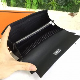 Replica Hermes Black Kelly Wallet Silver Hardware