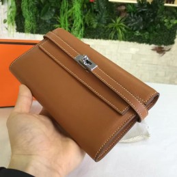 Replica Hermes Brown Kelly Wallet Silver Hardware