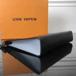Replica Louis Vuitton Black Epi Leather Pochette Voyage MM Wristlet