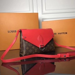 Replica Louis Vuitton Brown Monogram Red Flap Saint Michel - Style 2