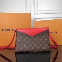 Replica Louis Vuitton Brown Monogram Red Flap Saint Michel - Style 2