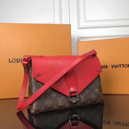 Replica Louis Vuitton Brown Monogram Red Flap Saint Michel - Style 2