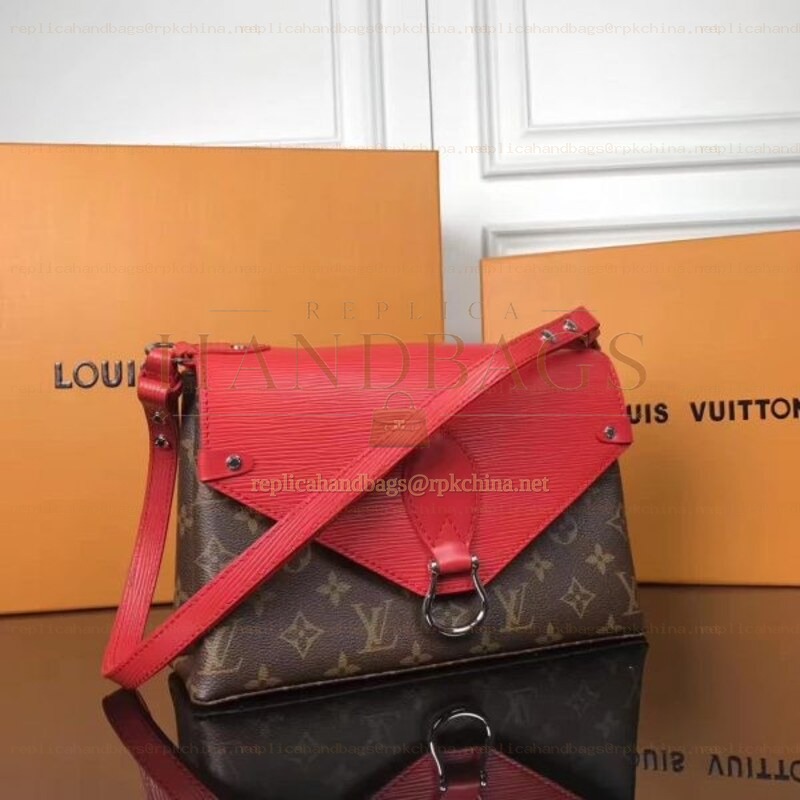 Replica Louis Vuitton Brown Monogram Red Flap Saint Michel - Style 2