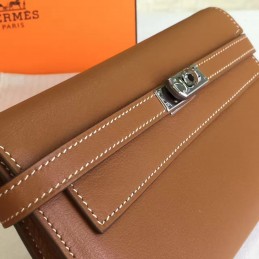 Replica Hermes Brown Kelly Wallet Silver Hardware