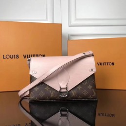 Replica Louis Vuitton Brown Monogram Pale Pink Flap Saint Michel - Style 2