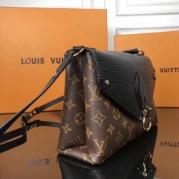 Replica Louis Vuitton Brown Monogram Black Flap Saint Michel - Style 2