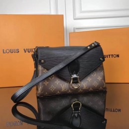 Replica Louis Vuitton Brown Monogram Black Flap Saint Michel - Style 2