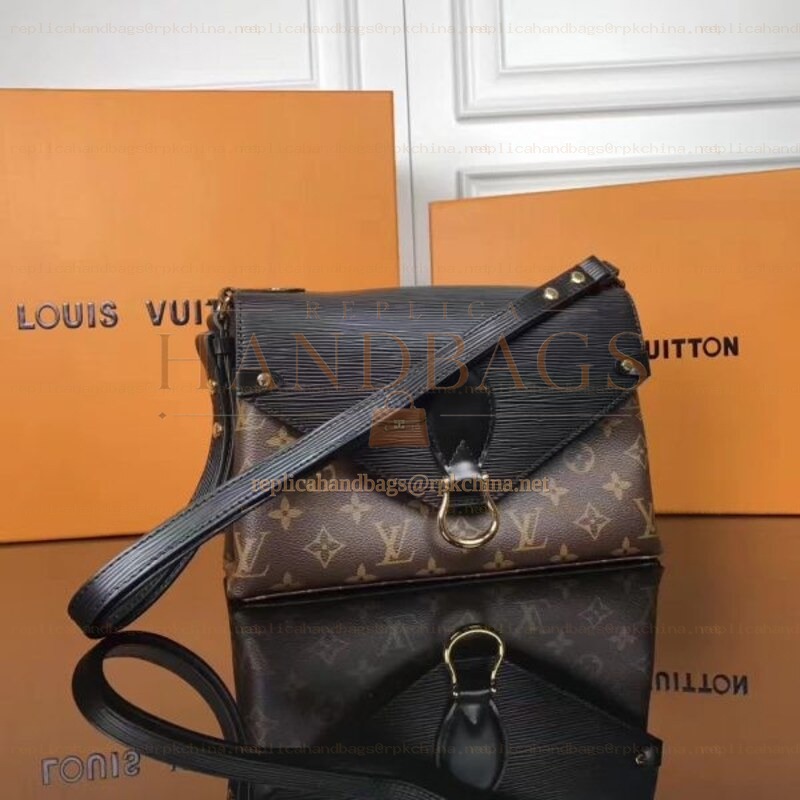 Replica Louis Vuitton Brown Monogram Black Flap Saint Michel - Style 2