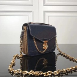 Replica Louis Vuitton Navy Blue Textured Chain Metis Pochette