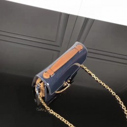 Replica Louis Vuitton Navy Blue Textured Chain Metis Pochette