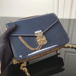 Replica Louis Vuitton Navy Blue Textured Chain Metis Pochette