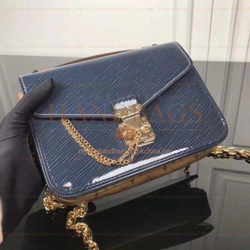 Replica Louis Vuitton Navy Blue Textured Chain Metis Pochette